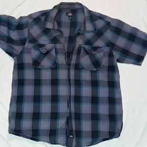 Mens 4XL Dickies black, teal &gray plaid button up
